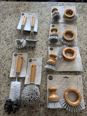 Core Home Bamboo and Gray Dish Brushes - Gray & Natural Bamboo (Set)